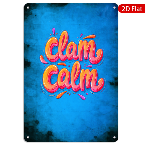 8x12 Inch Metal Wall Art Rectangular clam calm Bubble Typography Retro Pop Art Style Warm Orange Pink Gradient Design Tin Metal Decor for Home Kitchen Living Room 1pc