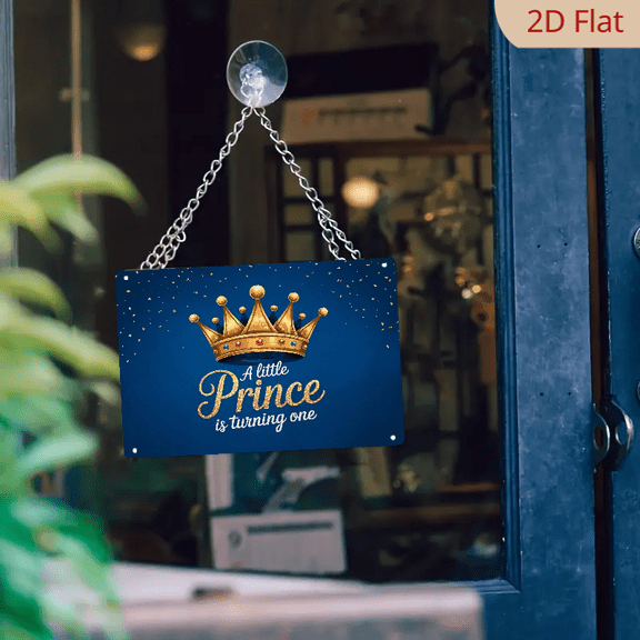 8x12 Inch Metal Wall Art, Royal Blue and Gold Prince Crown First Birthday Design, Decorative Rectangular Hanging Sign for Nursery or Party Decor 1pc