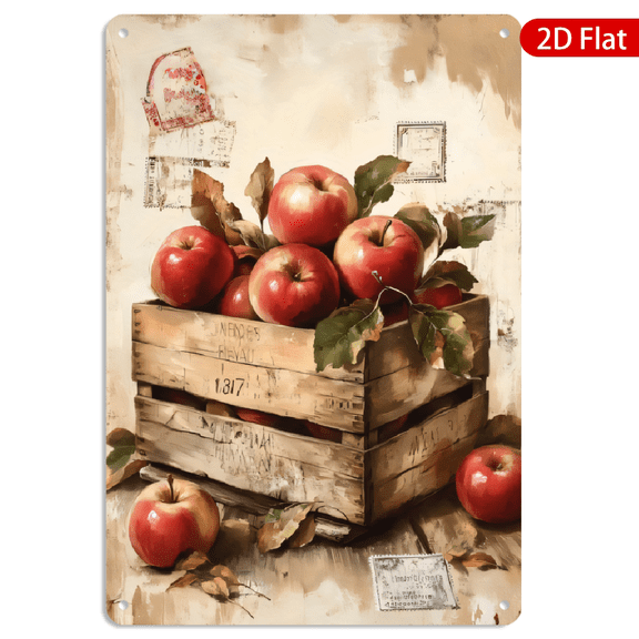 8x12 Inch Metal Wall Art, Rustic Apple Crate Design Vintage Farmhouse Decor 1pc for Kitchen Dining Room Wall Decoration