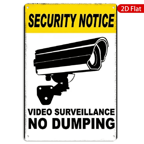 8x12 Inch Metal Wall Art Security Notice Vintage CCTV Camera Video Surveillance No Dumping Sign 1pc for Home Office Door Wall Decor
