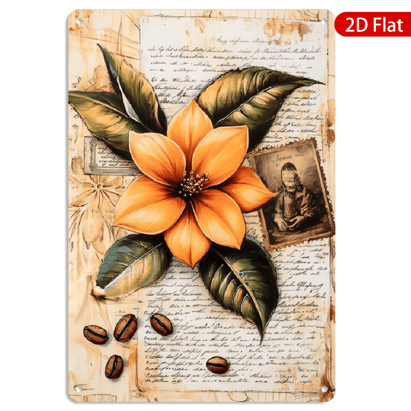 8x12 Inch Metal Wall Art, Vintage Botanical Flower Collage with Handwritten Script Rustic Decor 1pc for Home Kitchen Wall Decoration