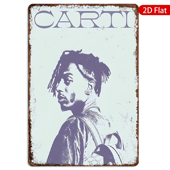 8x12 Inch Metal Wall Art, Vintage Distressed Poster Portrait of Young Man with Dreadlocks Purple and White Aesthetic Hanging Decor 1pc for Bedroom Home Office