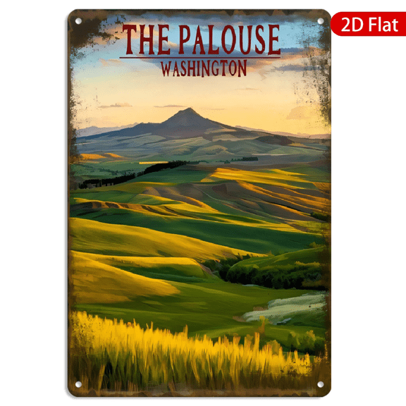8x12 Inch Metal Wall Art, Vintage Palouse Washington Landscape Rolling Hills Wheat Fields Poster Rustic Decor 1pc for Home Office Wall Decoration