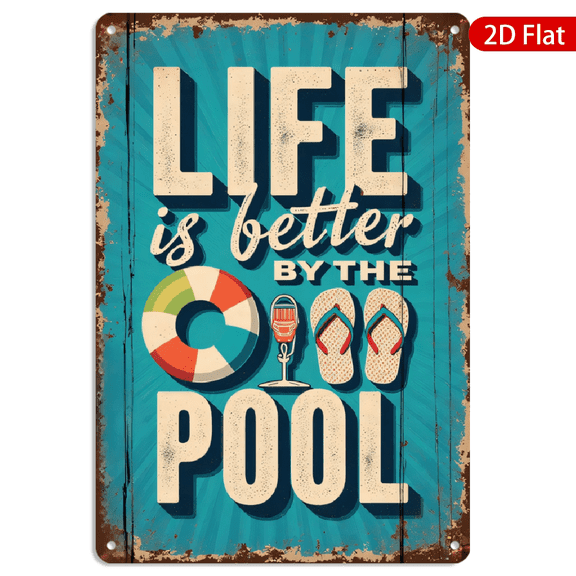 8x12 Inch Metal Wall Art, Vintage Pool Life Sunburst Design Retro Decorative Sign 1pc for Summer Home Garden Poolside Decor
