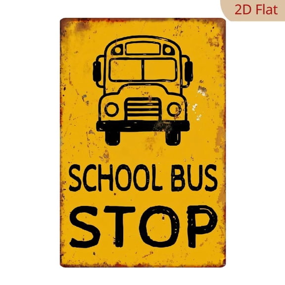 8x12 Inch Metal Wall Art, Vintage School Bus Stop Design Retro Decorative Plaque 1pc for Home Classroom Office Wall Decor
