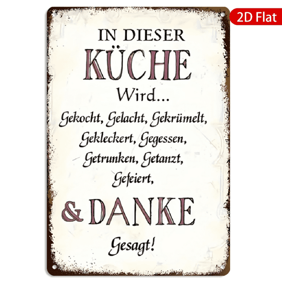 8x12 Inch Metal Wall Art, Vintage Style German Kitchen Rules Quote Sign, Decorative Rustic Home Decor, 1pc Rectangular Wall Plaque for Kitchen Dining Room Wall Decoration