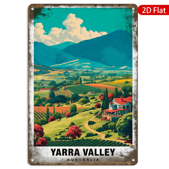 8x12 Inch Metal Wall Art Vintage Yarra Valley Australia Travel Poster Decor Retro Landscape Sign for Home Bar Farmhouse