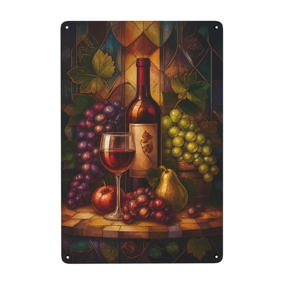 8x12 Inch Metal Wall Decor Sign - Wine and Grapes Rustic Art Print