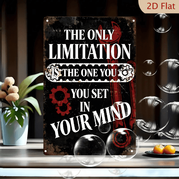 8x12 Inch Motivational Metal Wall Art, Industrial Vintage Rustic Gear Poster with "The Only Limitation Is The One You Set In Your Mind" Quote for Home Office Decor