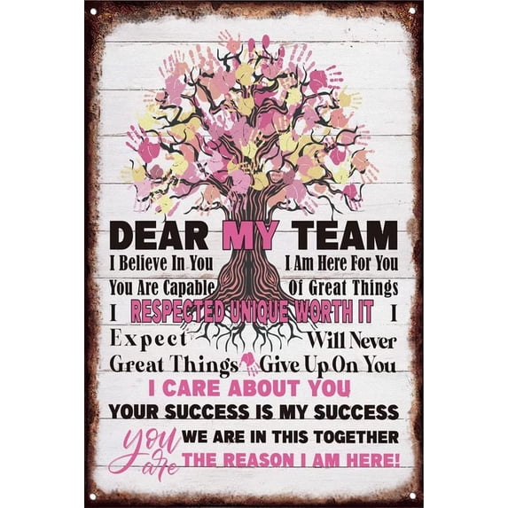 8x12 Inch Nufar Tin Wall Art, Dear My Team Inspirational Quote Tin Prints Poster, Wall Art For Office Women Decoration, Office Tin Wall Art Motivational Women, Gift For Nurse Women Team Size