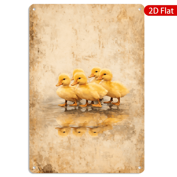 8x12 Inch Rectangular Metal Wall Art, Vintage Ducklings With Reflections Rustic Farmhouse Decor 1pc for Home Kitchen Living Room