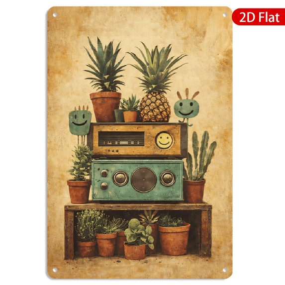 8x12 Inch Rectangular Metal Wall Art, Vintage Retro Audio Equipment ...