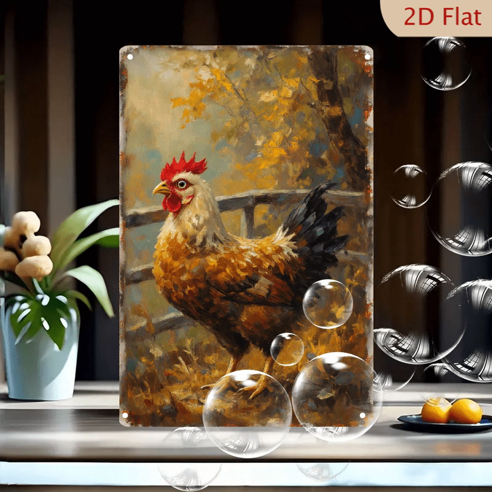 8x12 Inch Rustic Autumn Rooster Farmyard Wall Art, Vintage Painterly ...