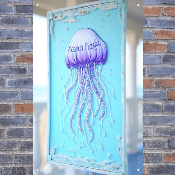 8x12 Inch Tin Sign - Ocean Magic Jellyfish Design, Perfect for Wall, Bar, Coastal Decor - High - Quality Tin Signs
