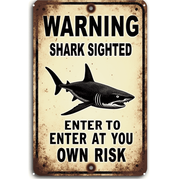 8x12 Inch Tin Sign - Shark Warning Design, Perfect for Wall, Bar, Outdoor Decor - High - Quality Tin Signs