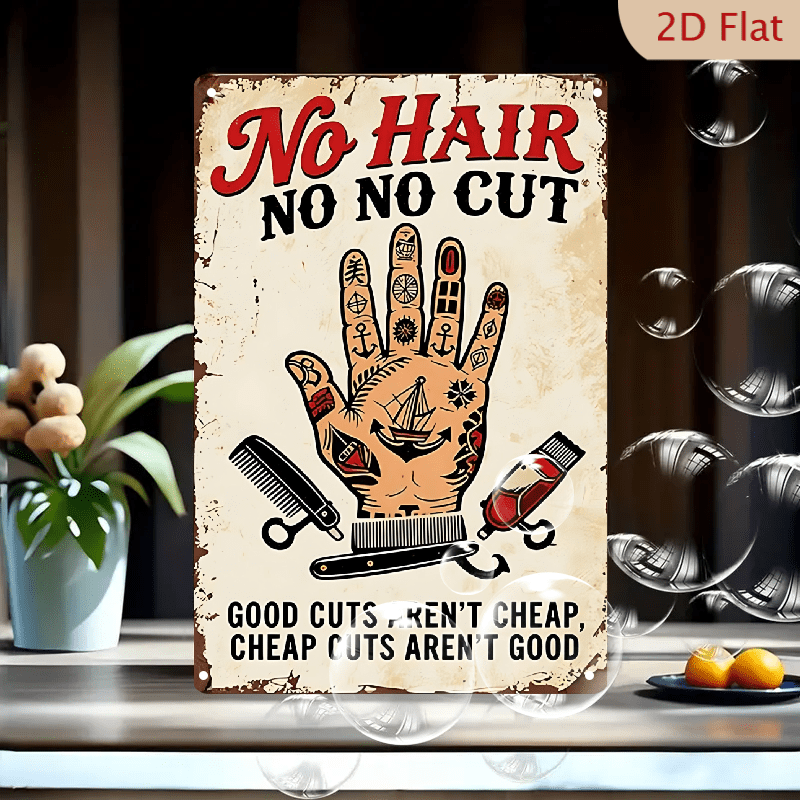 8x12 Inch Vintage Barber Shop Tin Sign, Nautical Tattoo Hand & Razor ...