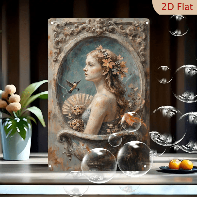 8x12 Inch Vintage Metal Wall Art Print Featuring Serene Woman in ...