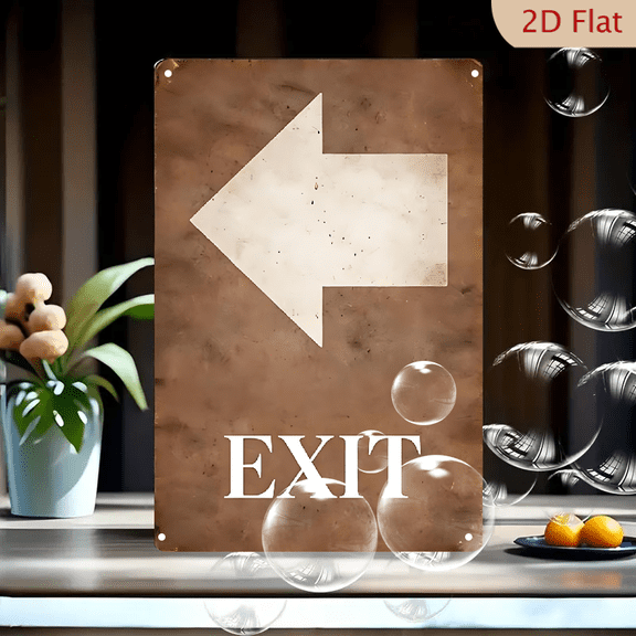 8x12 Inch Vintage Rusty Exit Sign Metal Wall Art, Weathered Industrial Retro Arrow Decor for Bar Cafe Home Office, Distressed Brown Off-White Textured Tin Plate Picture