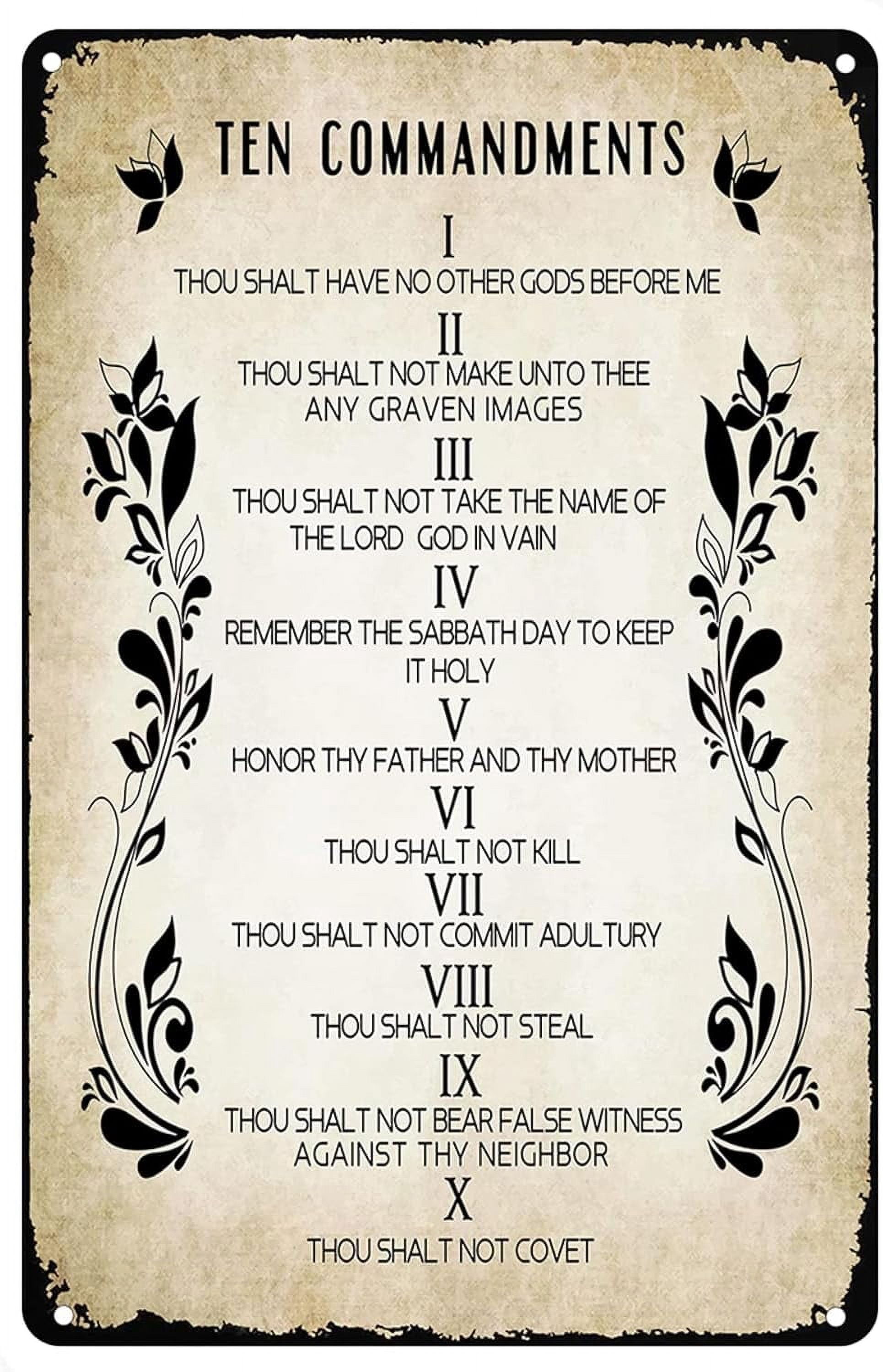 8x12 Inch Vintage Ten Commandments Wall Decor - Antique Bible Verse ...