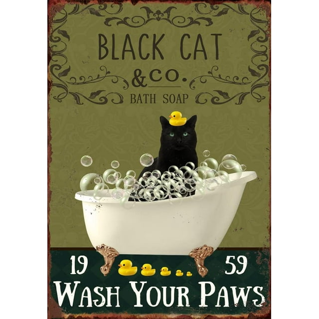 Gatto Nero, Lavatevi Le Zampe, Poster Da Parete Per Bagno - Foto 2