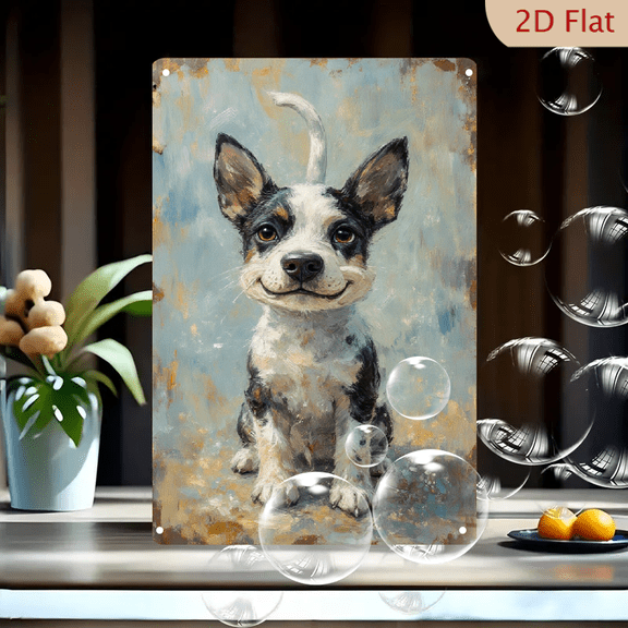 8x12 Inches Cute Puppy Wall Art, Impressionist Chihuahua Canvas Print with Muted Blue and Brown Tones, Adorable Small Dog Painting for Home Decor