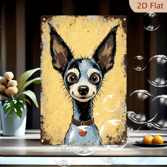 8x12 Inches Distressed Grunge Chihuahua Dog Art Print, Vintage Retro Style Illustration with Brown Collar and Textured Background, Wall Decor for Home Office
