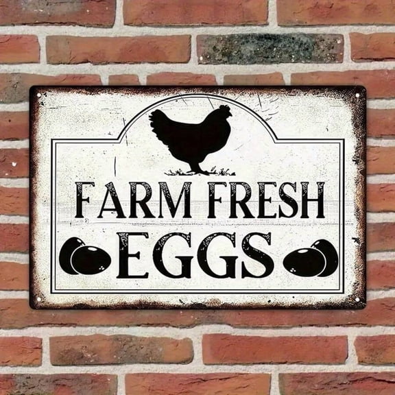 8x12 Inches Farm Fresh Eggs Tin Sign, Chicken Egg Design, Rustic Farmhouse Decor, Perfect For Kitchen Or Farm, Farm Wall Art, Chicken Decor, Fresh Eggs Sign, Kitchen Wall Art, Rustic Sign