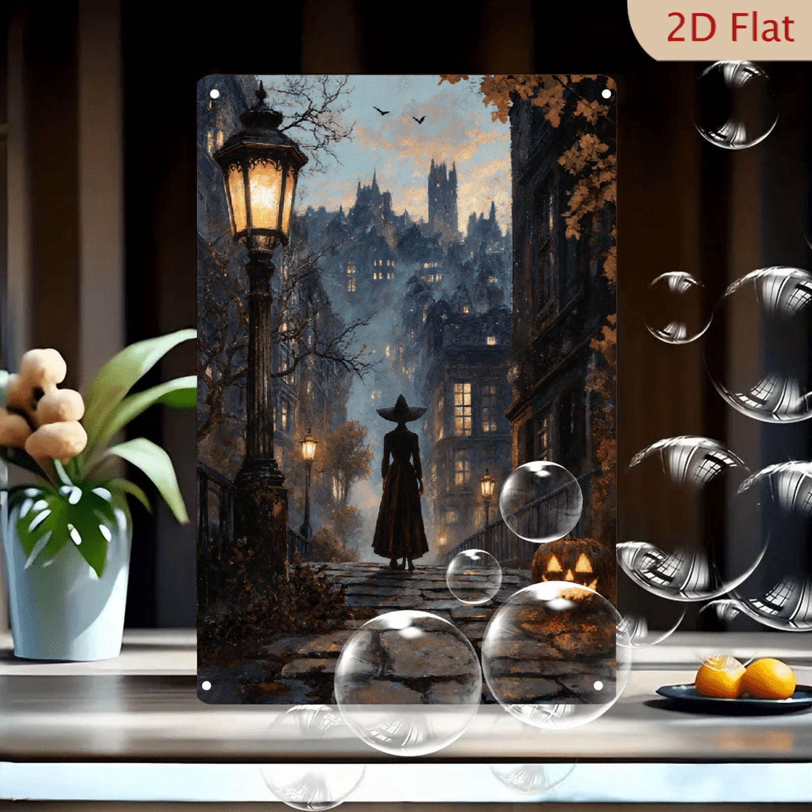 8x12 Inches Metal Wall Art, Gothic Dusk Street with Solitary Figure in ...