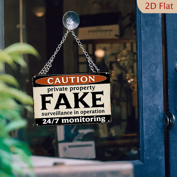 8x12 Inches Vintage Fake Surveillance Warning Sign, Distressed Metal Tin Wall Art with "Private Property" and 24/7 Monitoring Humor Decor for Home Office