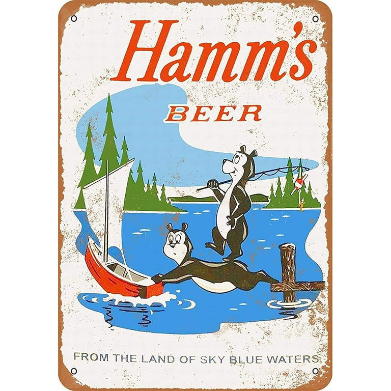 Hamm's Beer Bears Fishing 8x12 Tin Metal Sign - Vintage Hamm's Beer Bears Fishing 8x12 Tin Metal Sign - Vintage