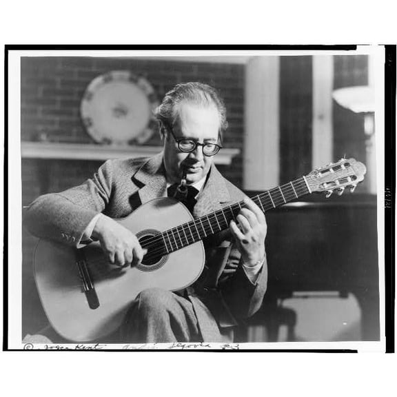 8x12 Photo-Andrs Segovia,playing guitar,with pipe in his mouth,c1947,Classical Guitarist