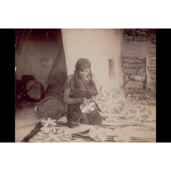 8x12 Photo-Hopi basket weaver,Indians,Native Americans,arts,crafts,women,Arizona,AZ,c1910