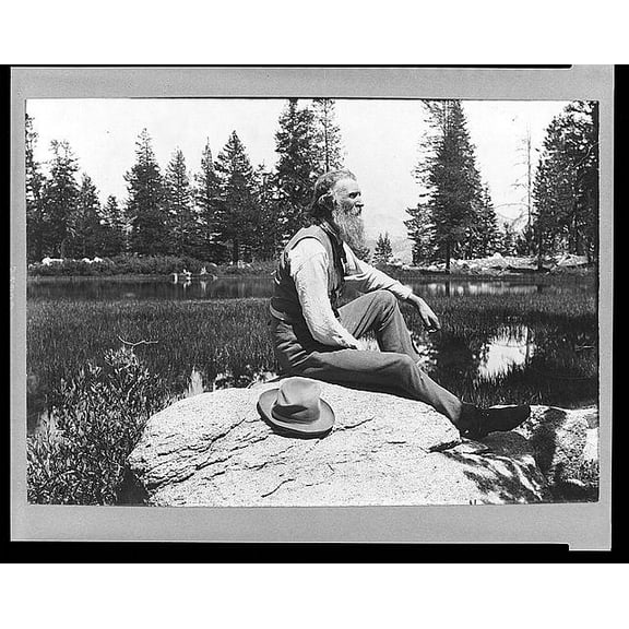 8x12 Photo-John Muir,1838-1914,Scottish American naturalist,author,seated on rock,lake,tree