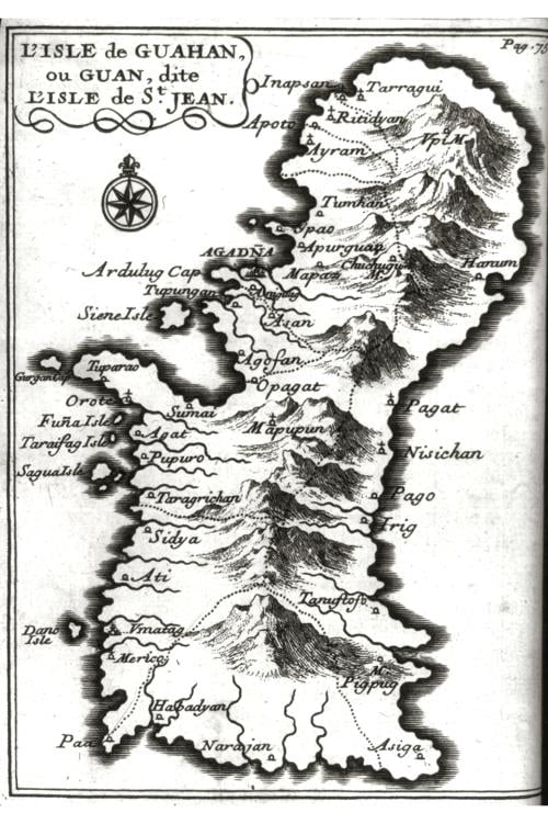 8x12 Photo-L'Isle de Guahan,ou Guan,Map of Guam,Pacific Ocean,1700 ...