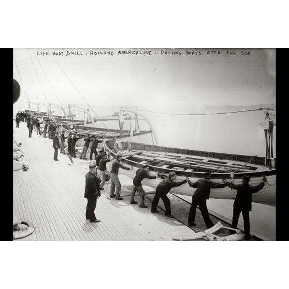 8x12 Photo-Life boat drill, Holland America Line, putting boats over the side, sailors,
