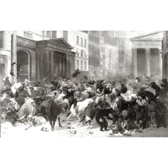 8x12 Photo-New York Stock Exchange,Wall Street,bulls,bears,c1889