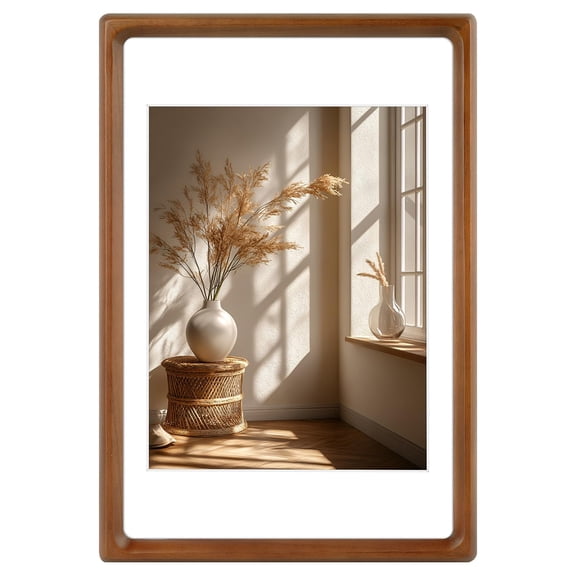8x12 Picture Frame, Rounded Corner Solid Wood Frame with Glass for 7x9 and 8x12 Photos, Includes Mat and Easel for Versatile Tabletop or Wall Decor Display, Brown