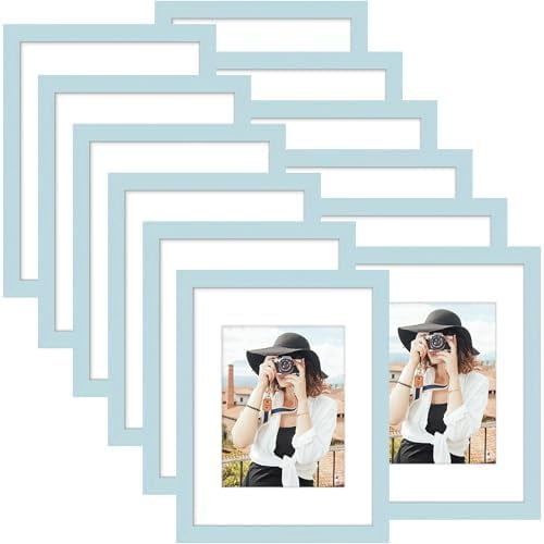 8x12 Picture Frame Set of 12, Display 6x8 with Mat or 8x12 without Mat, Photo Frames for Wall Mounting or Table Top Display, Blue
