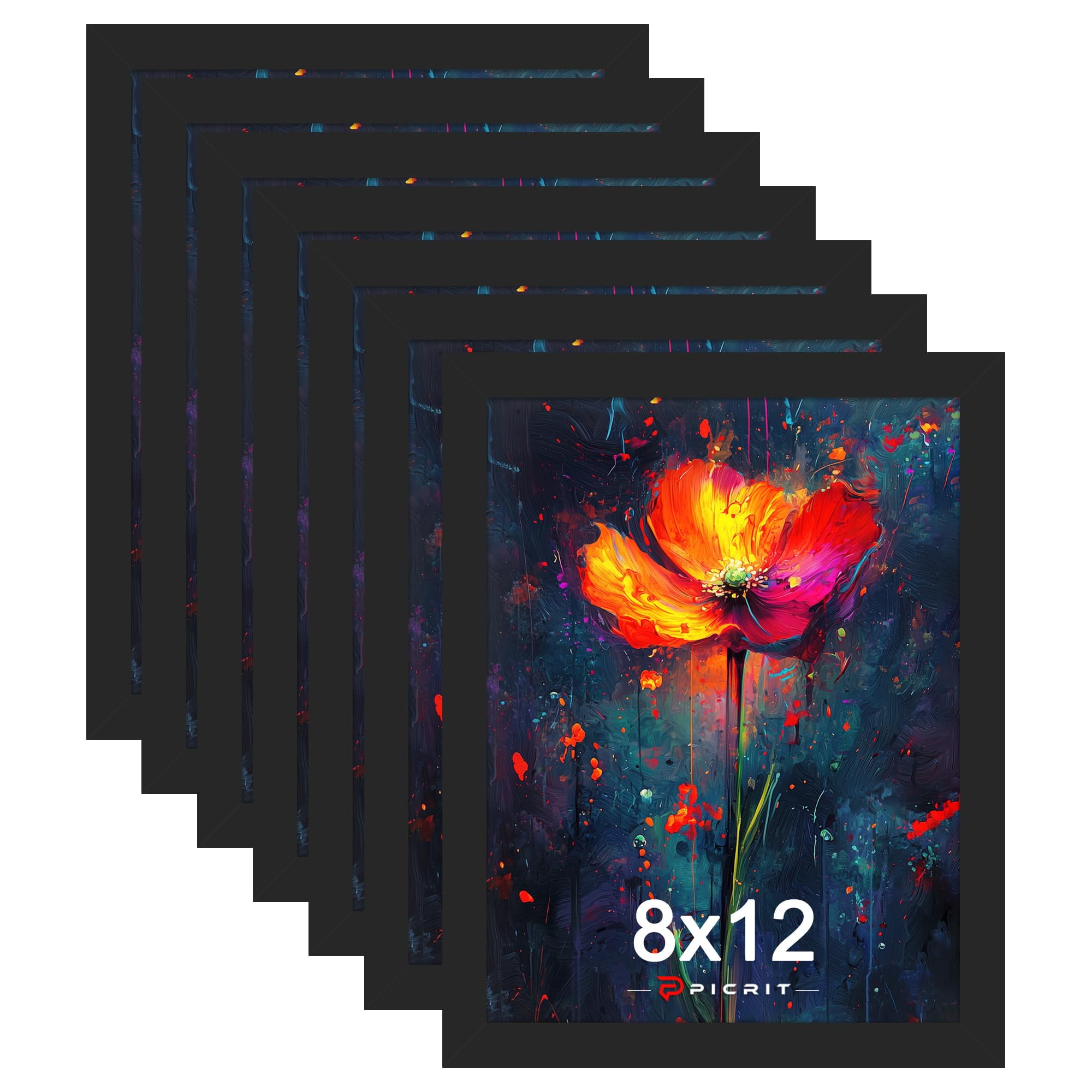 8x12 Picture Frame Set of 7, Wall or Tabletop Display for 6x8 with Mat