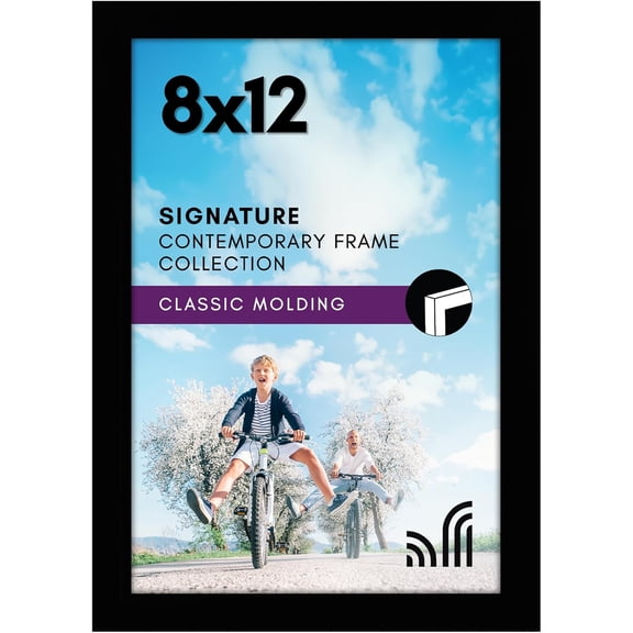 Americanflat 8x12 Picture Frame with Shatter-Resistant Glass - Signature Collection Gallery-Style Frames Made of Engineered Wood Photo for Tabletop and Wall Display Black
