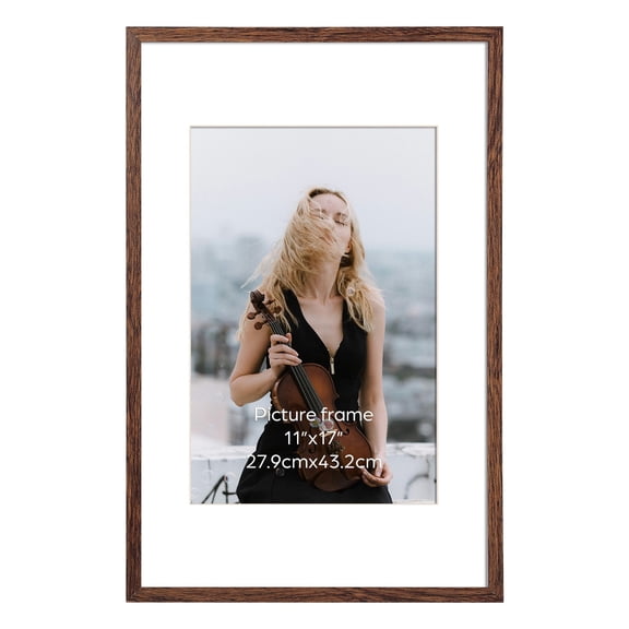 8x12 Picture Frame with Mat or 11x17 without Mat, Brown Photo Frame for Wall or Tabletop