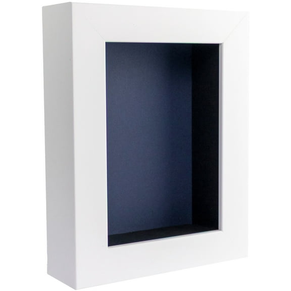 8x12 Shadow Box Frame In White With A 1 3/4" Usable Depth Includes Navy Blue Acid-Free Backing, UV