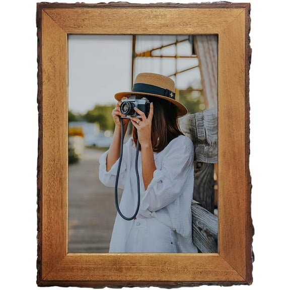 8x12 Wood Picture Frames, Live Edge Rustic Photo Frame 12x8 Poster Frame 8 x 12 Frames for Tabletop or Wall Mounting Display Farmhouse Decor, Brown