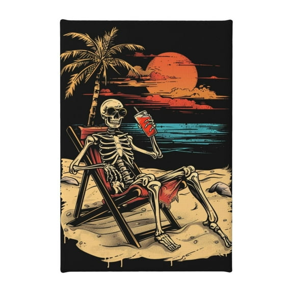 8x12 inch Bathroom Decor Beach Skeleton Oil Painting Wall Art,Funny Home Room Decor Bathroom Accessory,Modern Art Beach Skeleton Decorative Paintings,For Bar,Bathroom,Man Cave Wall Art Decor