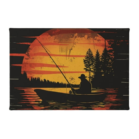 8x12 inch Bathroom Decor Fishing Man At Sunset Canvas For Pictures,Farmhouse Bathroom,Lounge,Kitchen Wall Decor Art Prints,For Fishing Enthusiasts Charm Gifts,Fishing Man At Sunset Painting