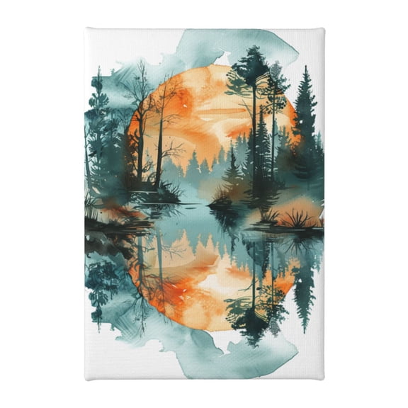 8x12 inch Bathroom Wall Decor Sunset & Lake Water Canvas Illustration,Home Room Decor Bathroom Accessory,Exquisite Sunset & Lake Water Modern Style Decorative Painting,Bedroom Decoration Gift