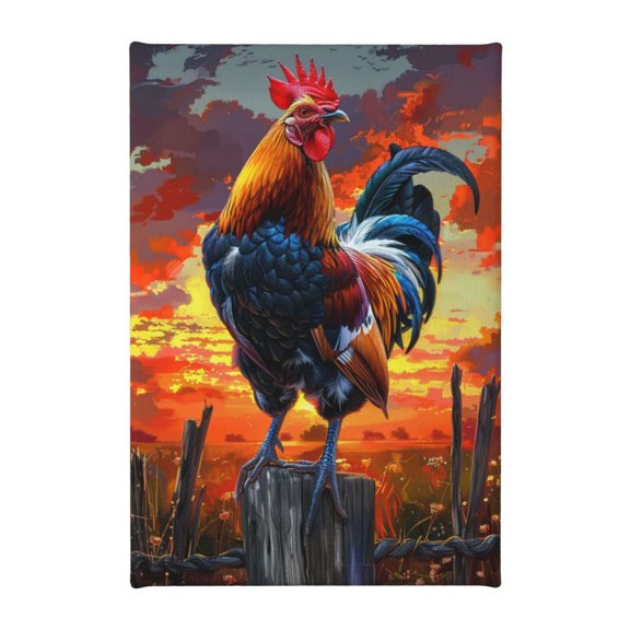 8x12 inch Beautiful Rooster On The Fence Canvas Hanging Picture,Farmhouse Yard,Bathroom,Bar,Restaurant Wall Decor Painting Poster,Modern Art Rooster Canvas Painting Wall Decor,For Farmhouse