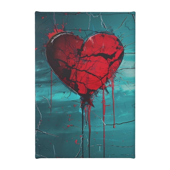 8x12 inch Broken Red Heart Frameless Painting Prints,Indoor Home Living Room,Bedroom,Man Cave,Study Wall Decor Canvas Pictures,Funny Broken Red Canvas Hanging Picture,For Studio,Lounge,Cafe