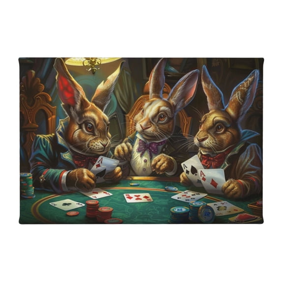 8x12 inch Canvas Frameless Painting A Rabbit Playing Poker,Rustic Bar,Tavern,Poker Room Decor Wall Art Prints & Poster,Gift For Rabbit & Poker Lovers,Fun Rabbit Playing Poker Decor Paintings