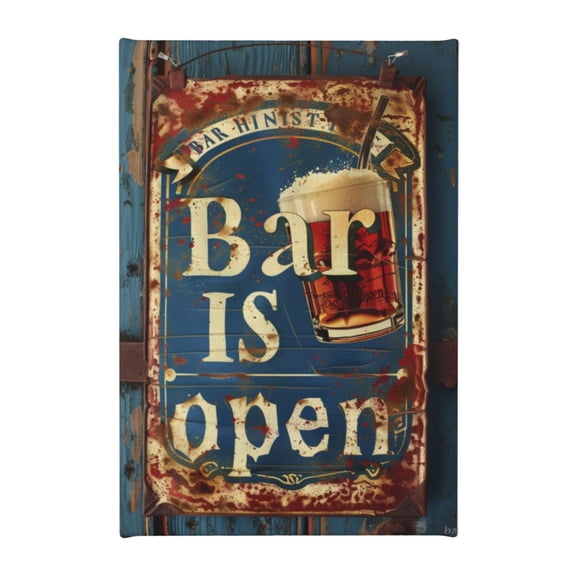 8x12 inch Canvas Frameless Painting Retro Beer 'Bar Is Open' Slogan,Farmhouse Bar,Tavern Decor Accessory,For Beer Enthusiast Funny Gifts,Charm Beer Decor Paintings,For Bathroom,Kitchen Decor
